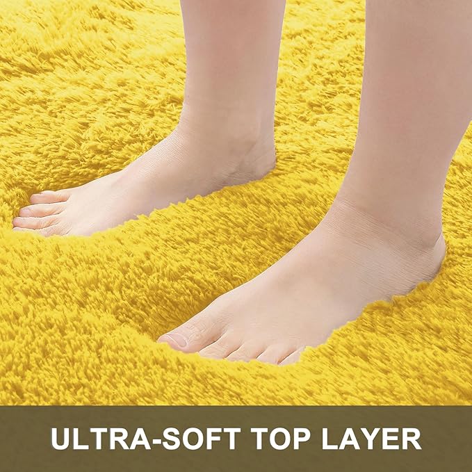 OLANLY 9x12 Machine Washable Large Area Rugs for Living Room, Bedroom, Soft Fluffy Shaggy Bedside Rug, Indoor Floor Carpet for Kids Girls and Boys, Dorms, Nursery, Home Decor Aesthetic, Yellow