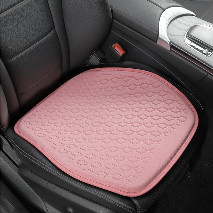 Binsheo Thin Gel Seat Cushion for Car Seat, Office Chair, Wheelchair, Golf Cart - Non-Slip Car Seat Cushions with 0.7 Inch Gel - Sciatica & Coccyx Pain Relief (Fabric, Pink)