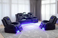 Toseslo Living Room Furniture Sets, Power Recliner Sofa Set with LED Light, Black Leather Sofa and 2 Chairs Set, Modern Power Reclining Sets with Storage Console for House