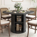 weselon 47 inch Round Dining Table for 4, Kitchen Table Dinner Table with 2-Layer Storage Shelf and Wood Slide Door for Home Dining Room Living Room (Black)