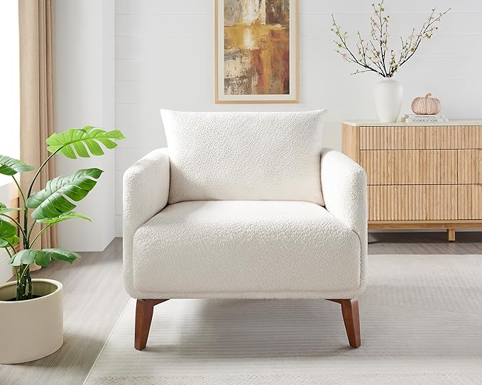 VANOMi Oversized Accent Chair, Set of 2, 37" Wide Boucle Armchair with Solid Wood Legs, Modern Accent Chair for Living Room Bedroom Office, Cozy Reading Chair, Easy Assembly, White