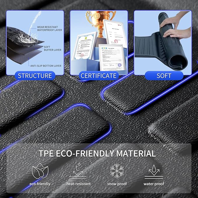 KELCSEECS® Floor Mats & Cargo Liner for 2003-2009 Toyota 4Runner 5 Seats, All Weather Protection TPE Floor Liners Front& Rear Row Full Set 4Runner Accessories Black
