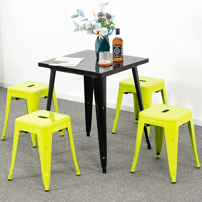 Brage Living 18 Inch Industrial Metal Stools Set of 4, Stackable Classroom Kitchen Short Stools, Backless Metal Dining Chairs for Indoor Outdoor (Lime Green)