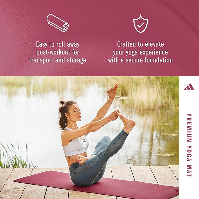 adidas Premium Yoga Mat, Firm-Density Workout Mat, 5 mm