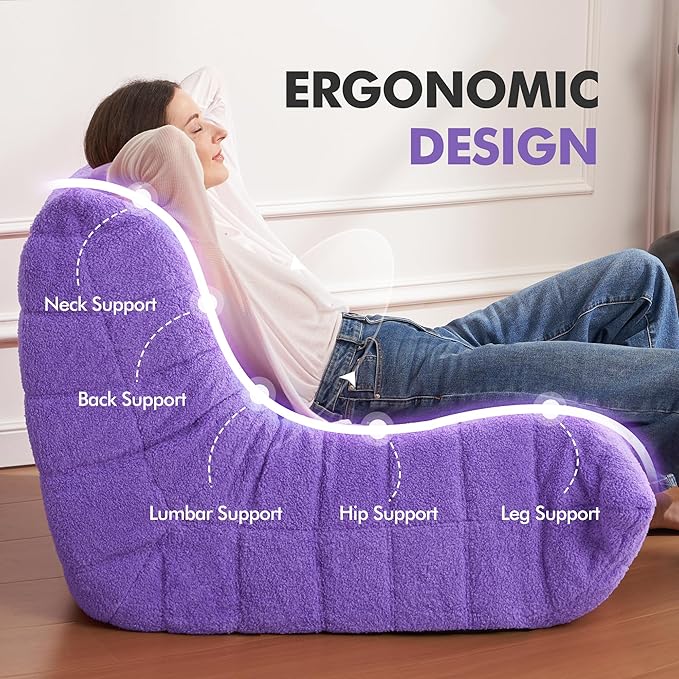 Bean Bag Chair Big Sofa Beanbag Chair for Adults Fireside Chair Bean Bag Lounger with Memory Foam Filled for Home,Apartment or Gaming Venue(Purple Teddy)