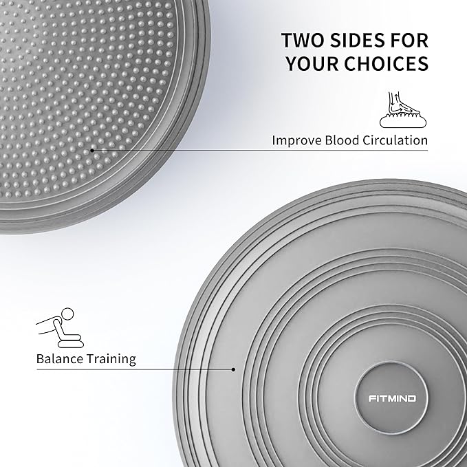 FITMIND Inflated Wobble Cushion,Circular Non-slip Texture for Comfortable Sitting,Extra Thick Dyna Disc with Pump for Core Strength,Wiggle Seat to Improve Posture,Fitness,660lb Load Capacity