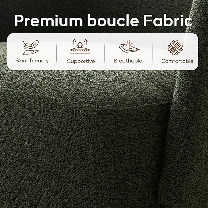Boucle Swivel Accent Chairs Set of 2, No Assembly Upholstered Armchair with Rubberwood Base, 360° Rotating Living Room Chairs Set of 2 for Bedroom, Apartment & Reading Nook (2, Green)