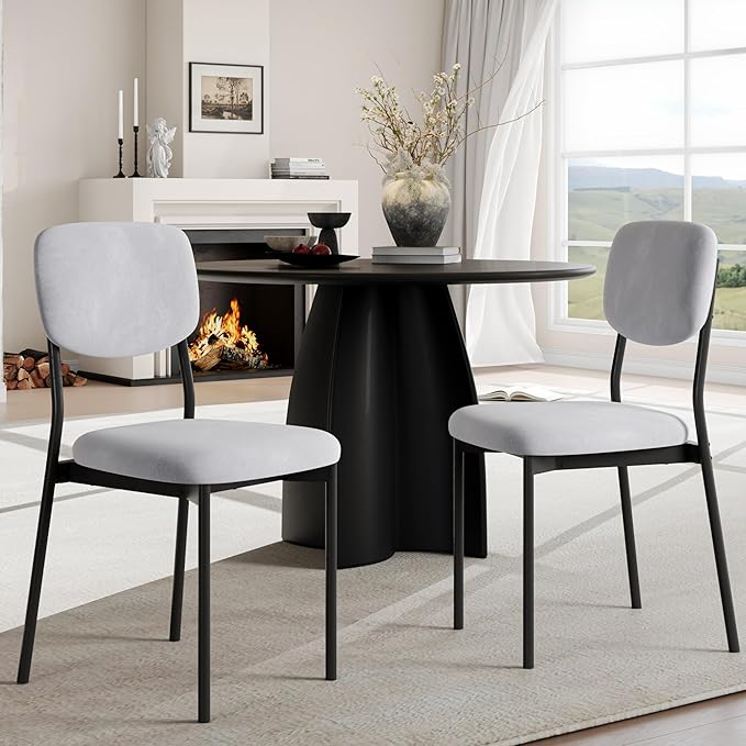 Einhomn Upholstered Dining Chairs Set of 2, Stackable Modern Dining Room Chairs, Kitchen Chairs w/Soft Velvet Backrest & Sturdy Metal Legs for Restaurant, Living Room, Light Grey