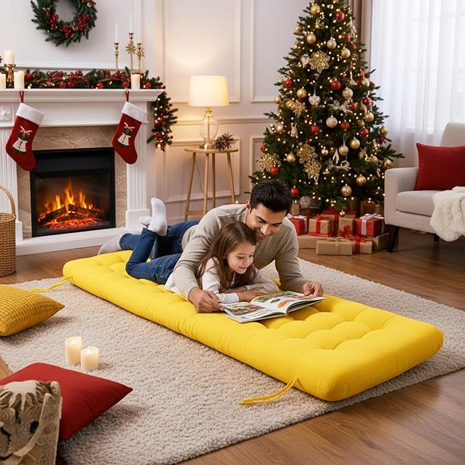 Vercraft Long Floor Cushion Large Floor Cushion with Brushed Cotton 74.8 x 27.5 x 3.15 in Jumbo Lounger Pillow for Outdoor Indoor Bay Window Meditation Yoga Reading Sleeping(Yellow)