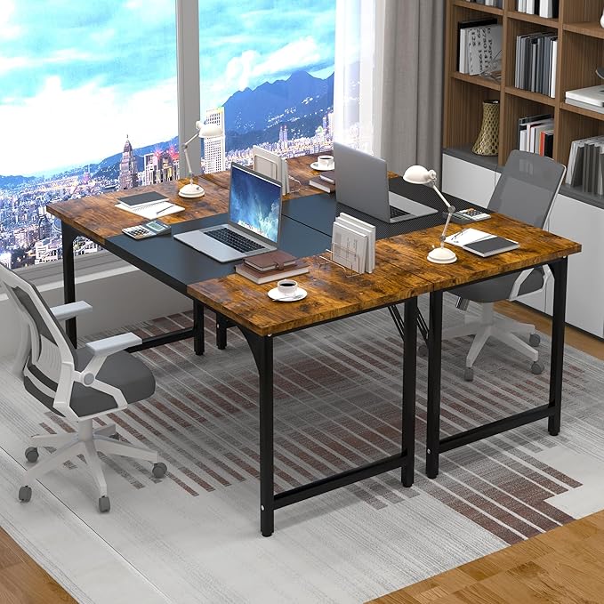 Computer Desk, 55 Inch Large Home Office Desks, Computer Desk for Home Office, Work Desks Table w/Metal Frame and Corner Reinforcement Structure, Large Legroom Spread Out for Writing Study