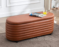 Storage Ottoman Bench Upholstered PU Leather End of Bed Stool with Safety Hinge for Bedroom, Living Room, Entryway (45.5-inch, Brown)