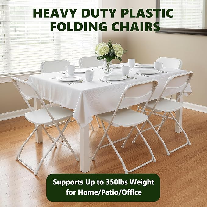 Folding Chairs 10 Pack, Plastic Folding Chairs for Outside, Heavy Duty Foldable Chairs, Sturdy Metal Folding Chairs, 350 lbs Capacity, for Patio, Garden, Camping, White
