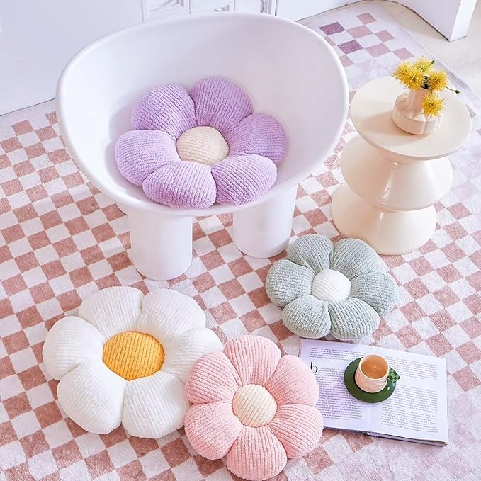 VBGYA Sage Green Flower Decorative Throw Pillows, Cute Daisy Shaped Plush Aesthetic Pillow, Soft 19.6" Floor Seat Cushion