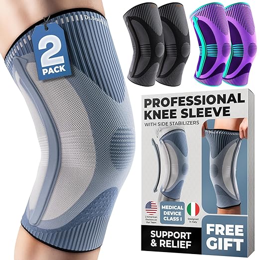 DR. BRACE ELITE Knee Brace with Size Stabilizer (2 Pack) Knee Brace for Women & Men, Workout, Sports, Daily Knee Compression Sleeve for Maximum Knee Pain Support & Fast Recovery (Uranus, X-Large) 2