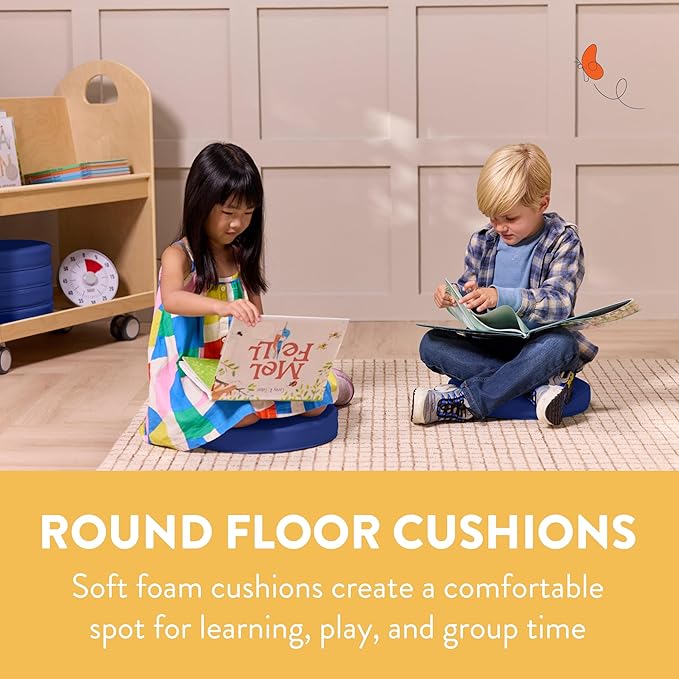 Back2School Express Round Floor Cushions with Handles, Flexible Seating, Blue, 6-Piece