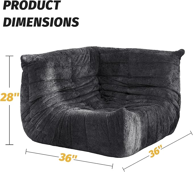 Homguava Bean Bag Chair, Giant Beanbag Chairs for Adults, Memory Foam Fireside Chair, Large Lazy Floor Sofa, Sofa Couch with High-Rebound Foam, Lounge Chair for Living Room, Bedroom (Grey, Corner)