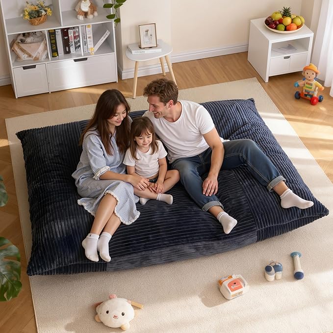 nalone 4-in-1 Giant Bean Bag Chair for Adults, 6.4 FT Memory Foam Filled Beanbag Chair, Floor Sofa Bed with Fluffy Washable Flannel Cover, Lounge Couch for Bedroom, Living Room (Grey)