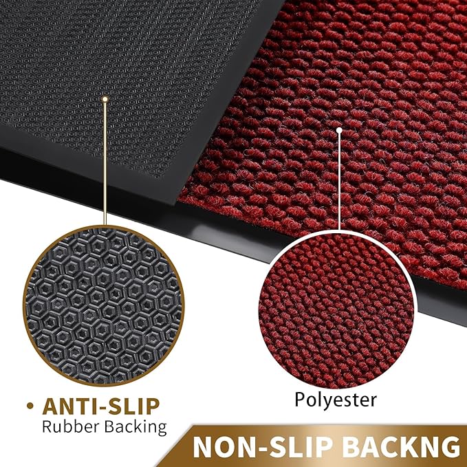 Yimobra Doormat Outdoor Indoor Entrance 47 x 24, All-Season All-Weather Front Door Mat, 100% Waterproof Welcome Matt for Floor Garage Outside Entry, Stain and Fade Resistant,Black Red