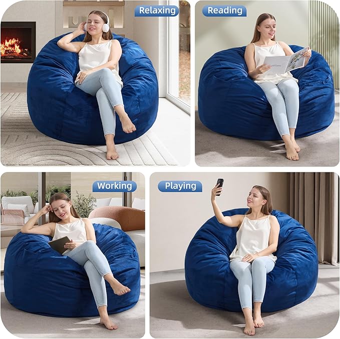 Hobestluk 3FT Bean Bag Chair Giant Bean Bag Chairs for Adults Large Bean Chairs with Removable Cover, Beanbag Chair with Filler, Adult Bean Bag Chairs for Living Room, Bedroom