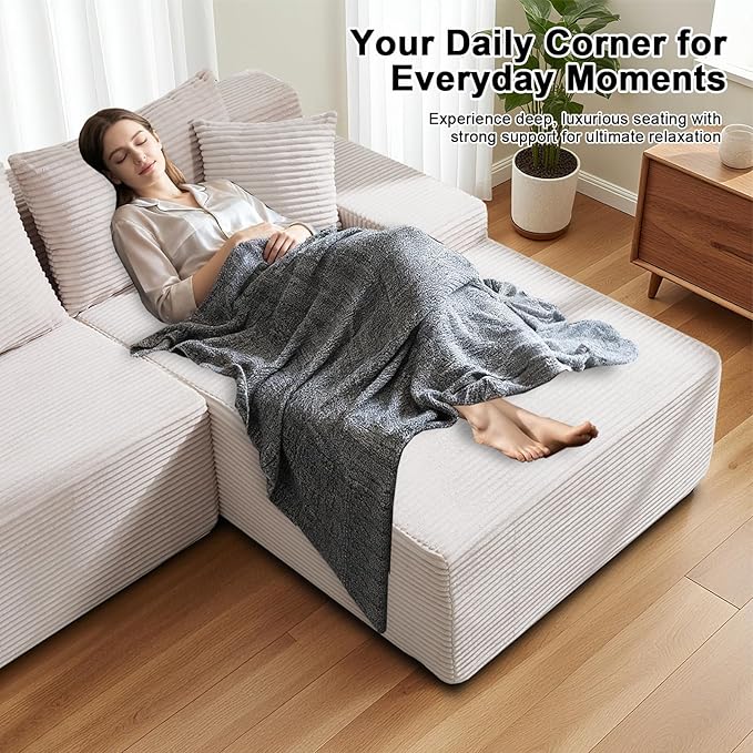 105" Cloud Modular Sectional Couch with L-Shape Chaise, Upholstered Corduroy Couches for Living Room, No Assembly Required Deep Seat Boneless Sofa