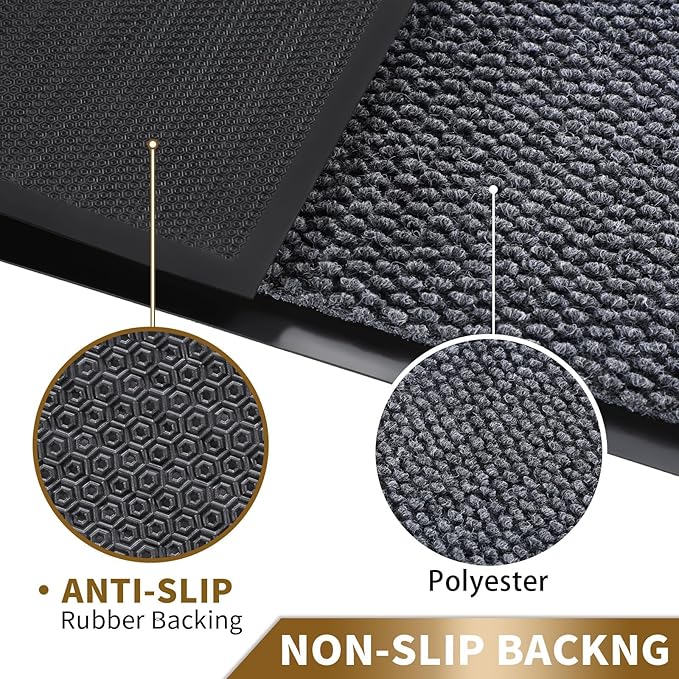 Yimobra Doormat Outdoor Indoor Entrance 47 x 24, All-Season All-Weather Front Door Mat, 100% Waterproof Welcome Matt for Floor Garage Outside Entry, Stain and Fade Resistant,Gray White