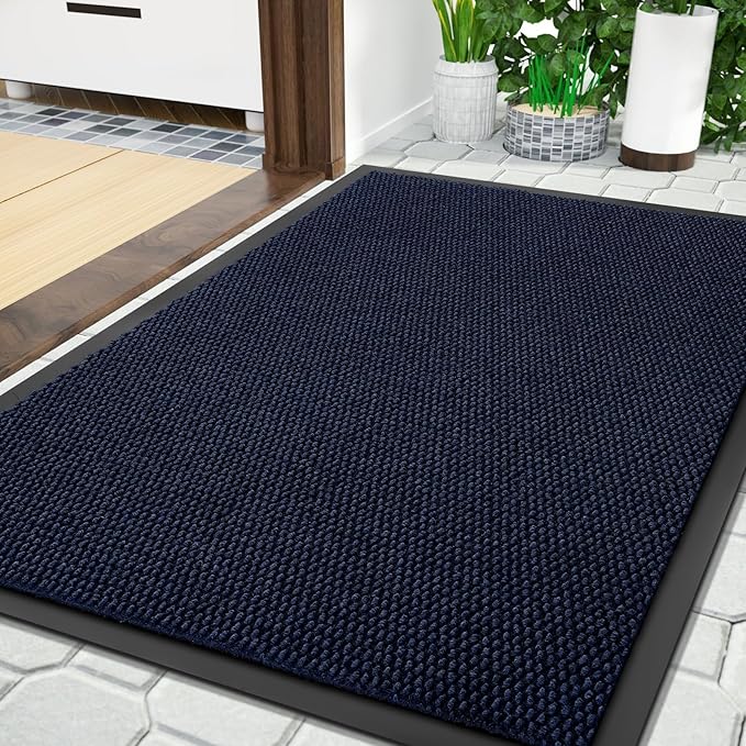 Yimobra Doormat Outdoor Indoor Entrance 36 x 24, All-Season All-Weather Front Door Mat, 100% Waterproof Welcome Matt for Floor Garage Outside Entry, Stain and Fade Resistant,Navy Blue