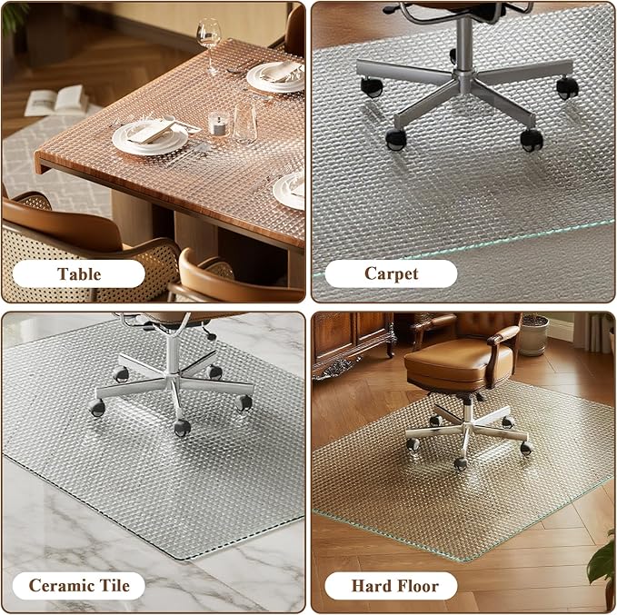 VETROUVE Flower Chair Mat for Carpet 46" x 55" Tempered Glass Floor Mat on Carpet or Hard Floor with 4 Anti-Slip Pads, 1/5" Thick