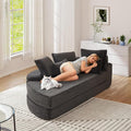 Antetek Chaise Lounge Chair Indoor, Convertible Folding Futon Sofa Bed w/ 5 Pillows, Fluffy Corduroy Boneless Compressed Memory Foam Couch for Living Room, Bedroom (Black, Left Half)