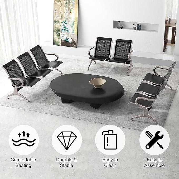 Kinfant Waiting Room Chairs Set- 3-Pieces Office Guest Reception Seat Bench with Arms for Airport, Hospital, Bank, Salon, Barbershop, Hall, Room Conference(Black Mesh)