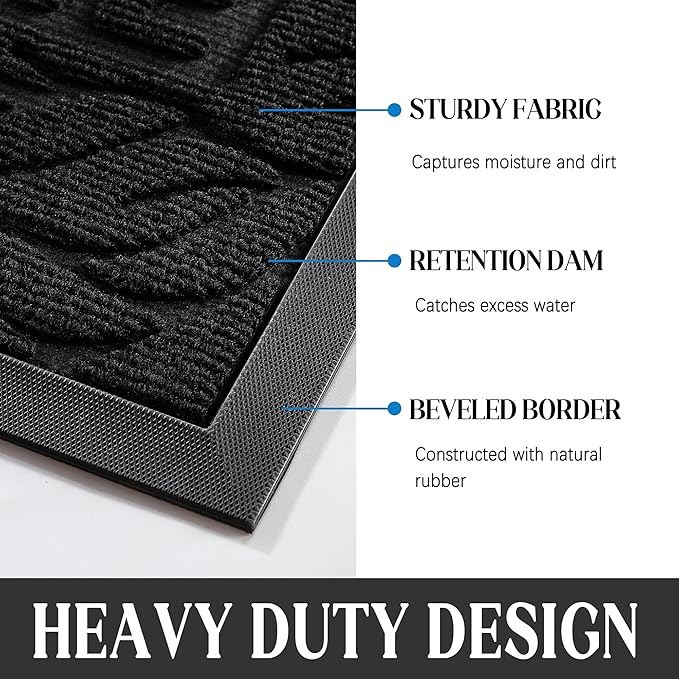 Yimobra Welcome Mat Outdoor 29.5x17, Waterproof Non-Slip Outdoor Mats for Front Door Outside Entrance, Low-Profile Entryway Mat Indoor for Garage Patio, Black