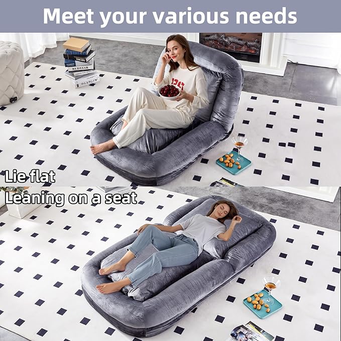 Stylish Grey Floor Lounge Chair - Versatile Folding Sofa with 5 Adjustable Positions for Comfort & Relaxation!
