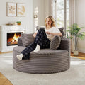 50"W Oversized Round Chaise Lounge Chair Indoor, Upholstered Corduroy Deep Seat Cloud Circle Sofa Chair, Modern Fluffy Comfy Floor Reading Armchair for Living Room, Bedroom, No Assembly Required, Grey