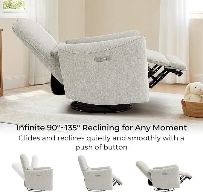 CHITA Oversized Power Recliner Chair Swivel Glider for Big and Tall, FSC Certified Living Room Nursery Rocking Chair with Lumbar Support, Dove Grey