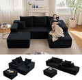 107" W Cloud Sectional Couch with Ottoman,Modern U-Shaped Cloud Couch with Deep Seat,Comfy Corduroy 3-Seater Sofa,Memory Foam Sofa for Living Room,No Assembly (Jet Black,Right-Facing Chaise)