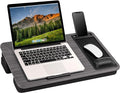 LAPGEAR Extra Large Adjustable Lap Desk – Fits Laptops up to 17.3”, Adjustable Cushion, Memory Foam Wrist Rest, Mouse Pad, Device Ledge, & Phone Slot – Gray Woodgrain - Style No. 88105