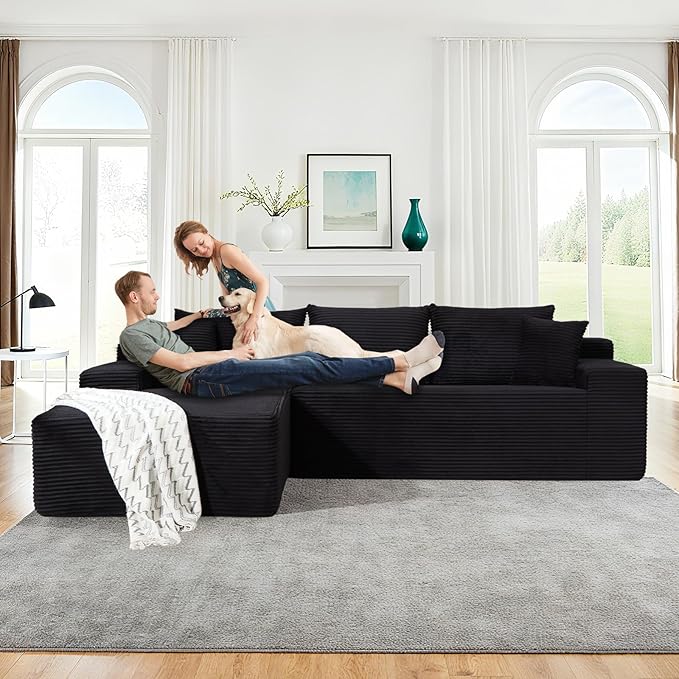 105" Cloud Modular Sectional Couch with L-Shape Chaise, Upholstered Corduroy Couches for Living Room, No Assembly Required Deep Seat Boneless Sofa