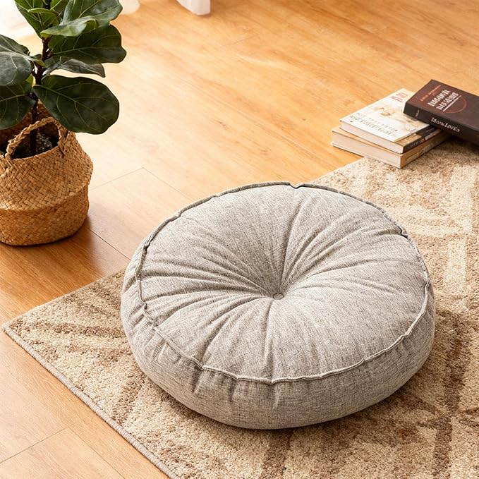 KiBcsLic Round Floor Pillow, Meditation Floor Pillow, Circle Small Seating Cushion for Sitting Sofa Bed Office, Light Gray