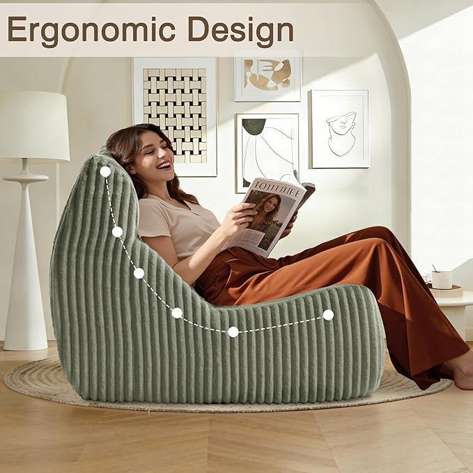 Big Bean Bag Chairs, Lazy Floor Sofa, Fireside Chair for Living Room, Bedroom, Office (Green, Single Seat)
