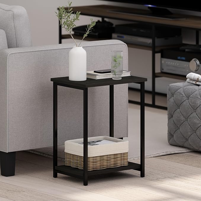 Furinno SIMPLISTIC Side Table Set of 2, 2-Tier Modern Metal Frame End Table with Open Shelf, Night Stand, Bedside Table, for Living Room, Bedroom, Espresso