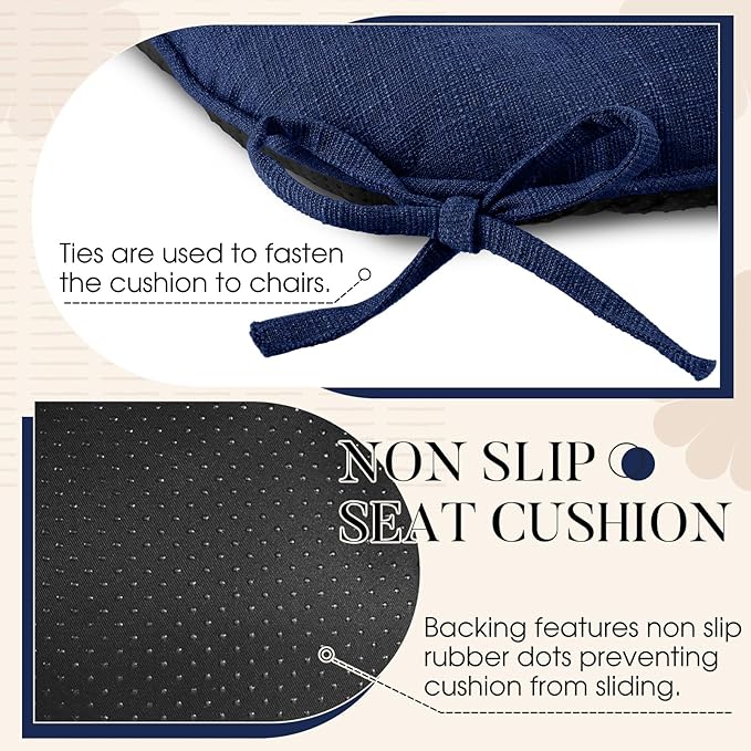 Basic Beyond Chair Cushions for Dining Chairs 4 Pack, Chair Cushion with Ties and Non Slip Backing, 15.5 x 15.5 inches Tufted Chair Pads for Dining Chairs(Royal Blue)