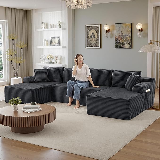 133" Sectional Couches for Living Room Cloud Couch Sofa with L-Shape Upholstered Boneless Couchs Modern Modular Sectional Couch with Chaise (Dark Grey, 133" W+U Facing Chaise)