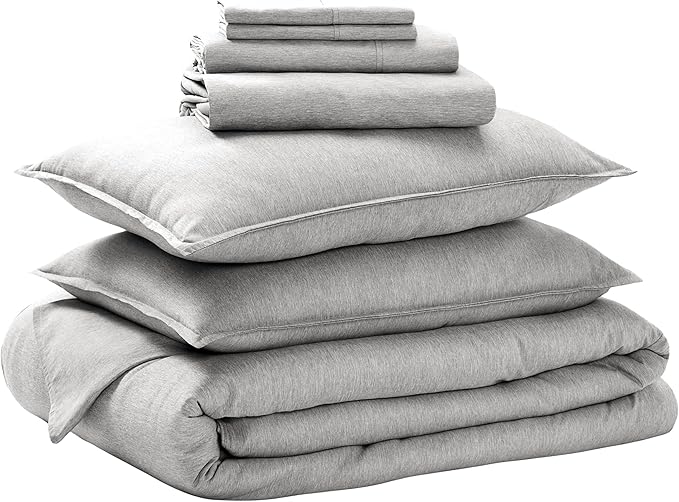 Bare Home Bed-in-A-Bag 7 Piece Comforter & Sheet Set - California King - Goose Down Alternative - Ultra-Soft 1800 Premium Bedding Set - Cationic (Cal King, Heathered Pewter)