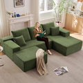 107" W Cloud Sectional Couch with Ottoman,Modern U-Shaped Cloud Couch with Deep Seat,Comfy Corduroy 3-Seater Sofa,Memory Foam Sofa for Living Room,No Assembly (Green,Right-Facing Chaise)