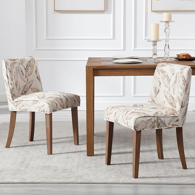 chairus Farmhouse Dining Chairs Set of 4, Upholstered Comfy Dining Room Chairs Linen Fabric Walnut Brown Wood Kitchen Chairs for Dining Table, Living Room, Kitchen, Floral Pattern