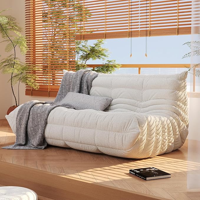 Bean Bag Chair, Fireside Chair, Large Bean Bag Chair for Adults, Bean Bag Chairs for Teens with High-Resilience Foam, Non-Slip Base Floor Lounge Sofa,Living Room (White, 3-Seater)