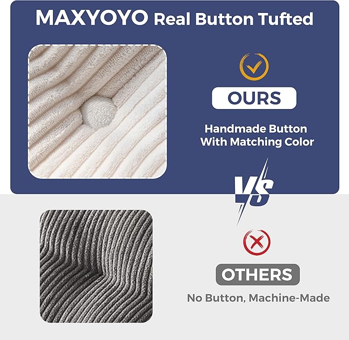 MAXYOYO 3 Seater Couch for Living Room, Boneless Couch with Tufted Cushion & Backrest, Upholstered Floor Sofa for Adults, No Assembly Required, Beige