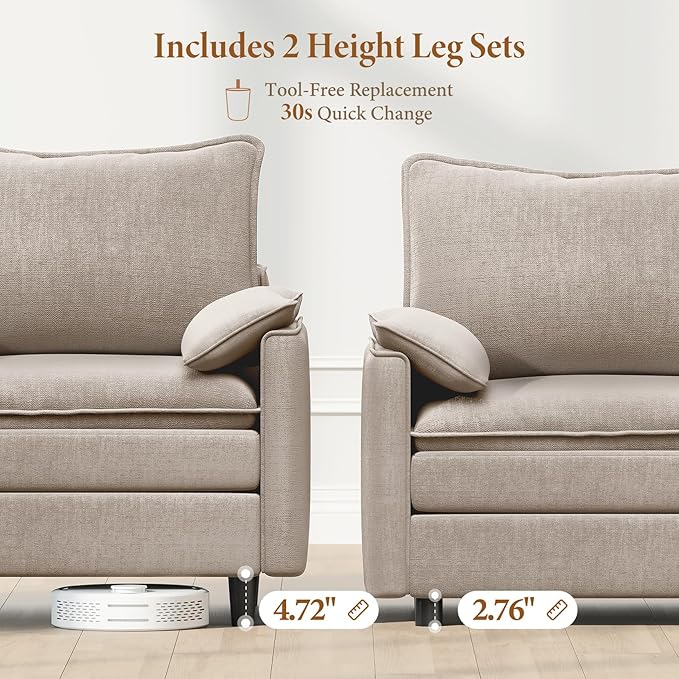 Vesgantti 142" U Shaped Sectional Couch, Comfy Cloud Modular Sectional Sofa with 2 Ottoman Deep Seat Chenille Modern Cloud Sofa, Modular Sofas for Living Room, Bedroom and Apartment, Light Brown