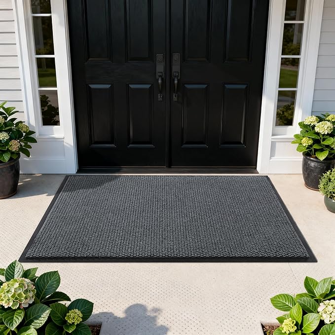 Yimobra Doormat Outdoor Indoor Entrance 47 x 32, All-Season All-Weather Front Door Mat, 100% Waterproof Welcome Matt for Floor Garage Outside Entry, Stain and Fade Resistant,Grey