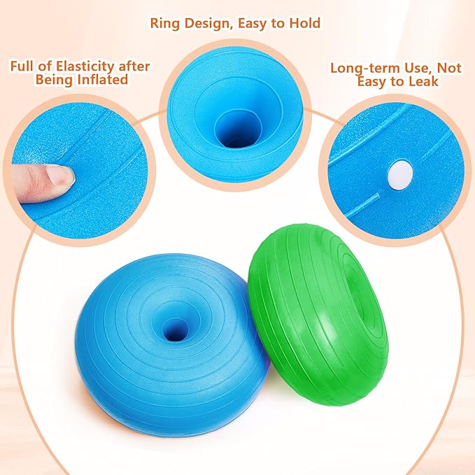 Lewtemi 4 Pcs Flexible Seating for Classroom Elementary 20 Inch Yoga Ball Chair Inflatable Donut Ball Chair with Inflator for Kids Student Sensory Balance Office Exercise