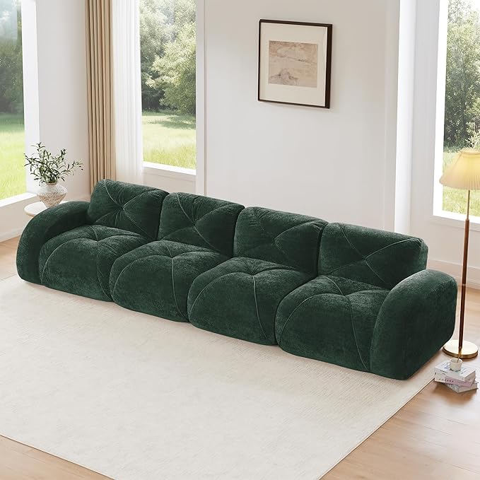 Modular Sectional Sofa with Free Combination,Oversized Boneless Floor Couch for Living Room & Lounge,Velvet 4-Seater Sectional Couch with Comfortable Deep Seat,No Assembly Needed